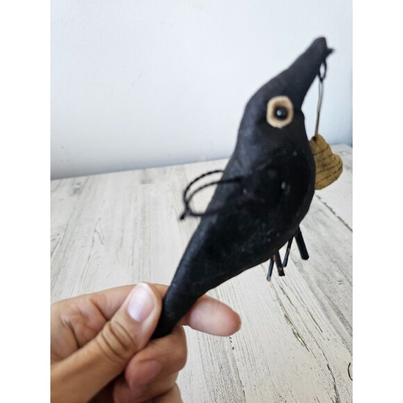 Folk art bird crow Halloween ornament Hive B unique tree - Picture 7 of 8